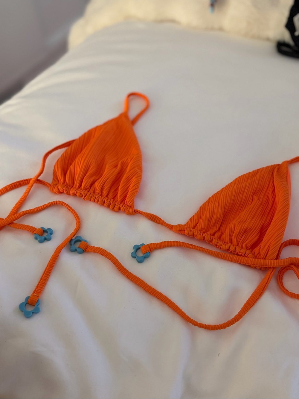 NWOT Frankie’s Bikinis Orange Ruched Triangle Bikini Set